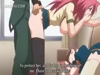 Kulay-rosas buhok anime kagandahan puke fucked laban sa ang wall