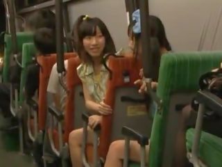 Pair Nice Dolls Oral Fuck Some Sleeping Guy's phallus In A Public Bus